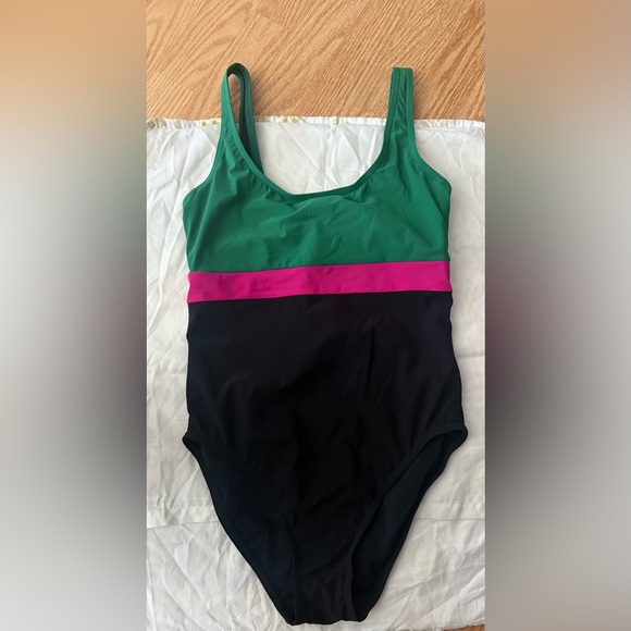 Karla Colletto Elegant Green and Pink One Piece Swimsuit Size 12 - Picture 1 of 3